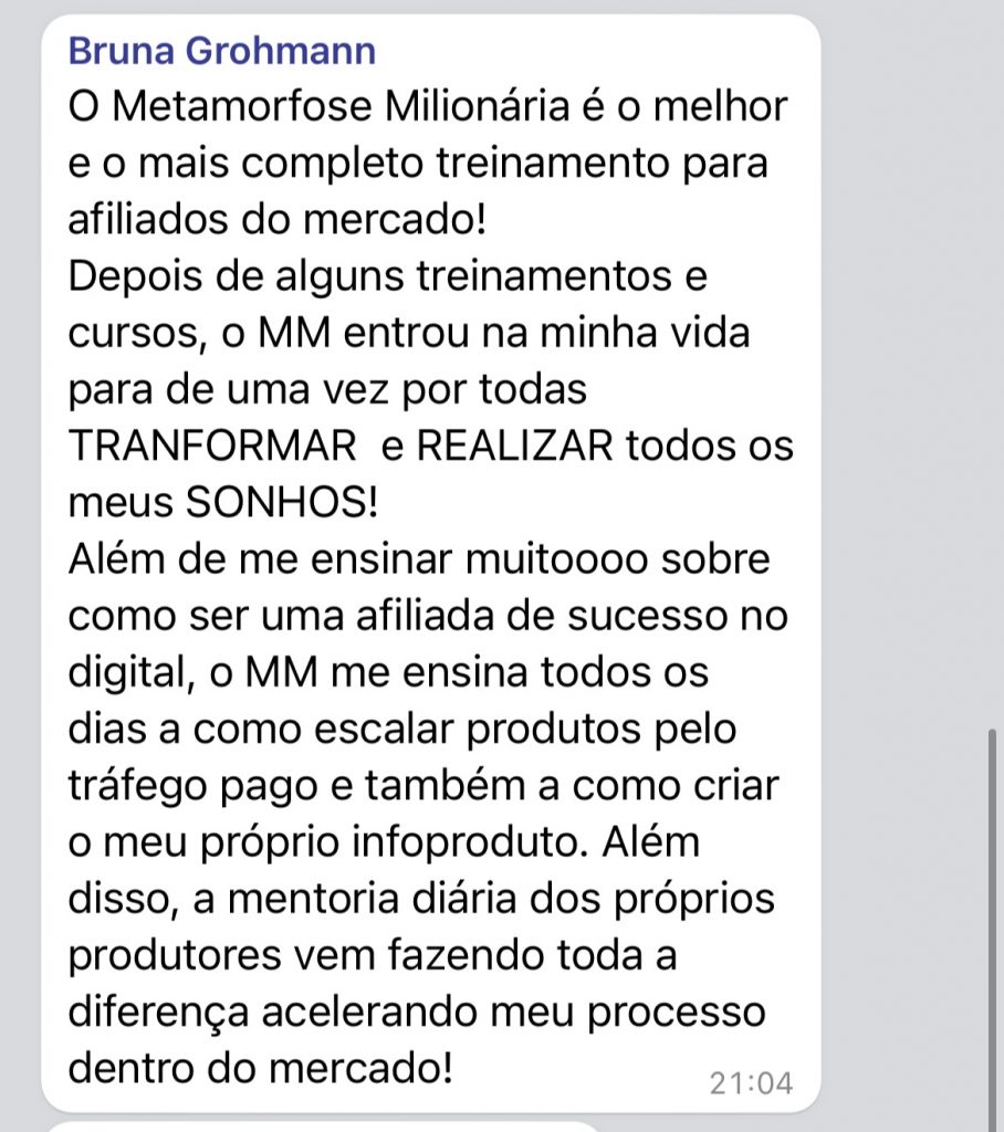depoimento METAMORFOSE MILIONÁRIA 